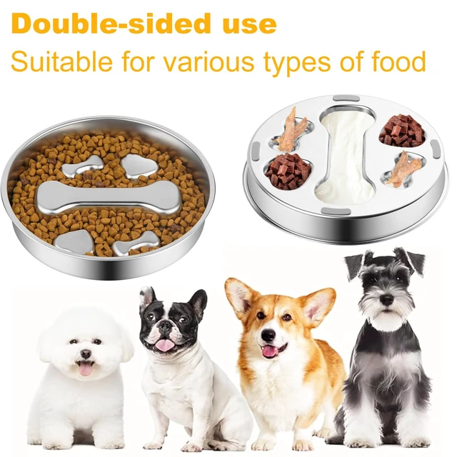 Alt view image 3 of 7 - Stainless Steel Slow Feeder Dog Bowls,2 Pcs Slow Food Bowl for Dog & Cat - 2 Cups Capacity,Bone-Shaped Design Pet Food Holder,Metal Non-Slip Lick Plate,Puzzle Maze Dish for Small & Medium Sized Breeds