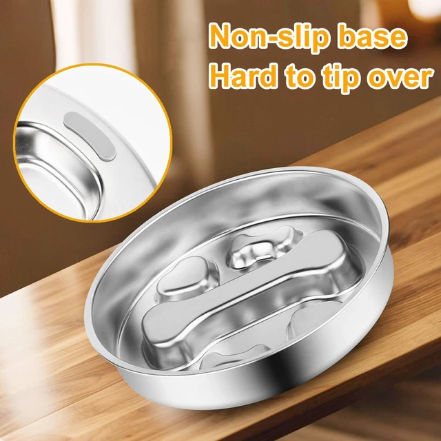 Alt view image 4 of 7 - Stainless Steel Slow Feeder Dog Bowls,2 Pcs Slow Food Bowl for Dog & Cat - 2 Cups Capacity,Bone-Shaped Design Pet Food Holder,Metal Non-Slip Lick Plate,Puzzle Maze Dish for Small & Medium Sized Breeds