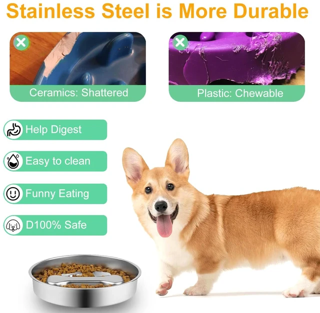Alt view image 5 of 7 - Stainless Steel Slow Feeder Dog Bowls,2 Pcs Slow Food Bowl for Dog & Cat - 2 Cups Capacity,Bone-Shaped Design Pet Food Holder,Metal Non-Slip Lick Plate,Puzzle Maze Dish for Small & Medium Sized Breeds