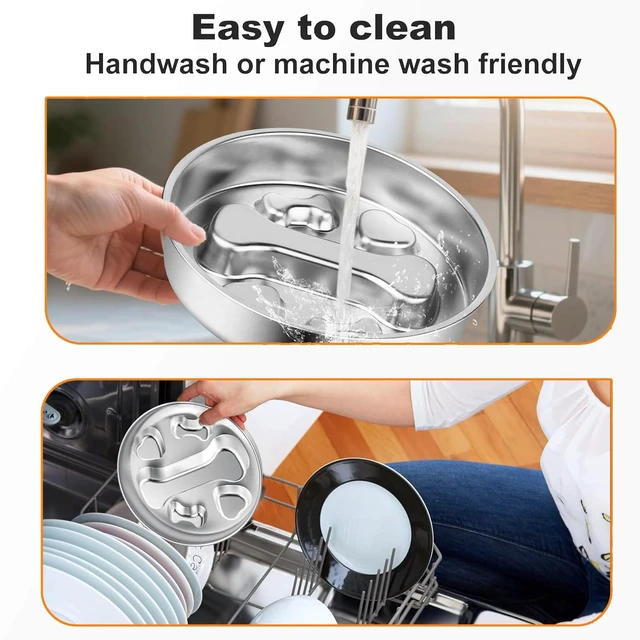 Alt view image 6 of 7 - Stainless Steel Slow Feeder Dog Bowls,2 Pcs Slow Food Bowl for Dog & Cat - 2 Cups Capacity,Bone-Shaped Design Pet Food Holder,Metal Non-Slip Lick Plate,Puzzle Maze Dish for Small & Medium Sized Breeds
