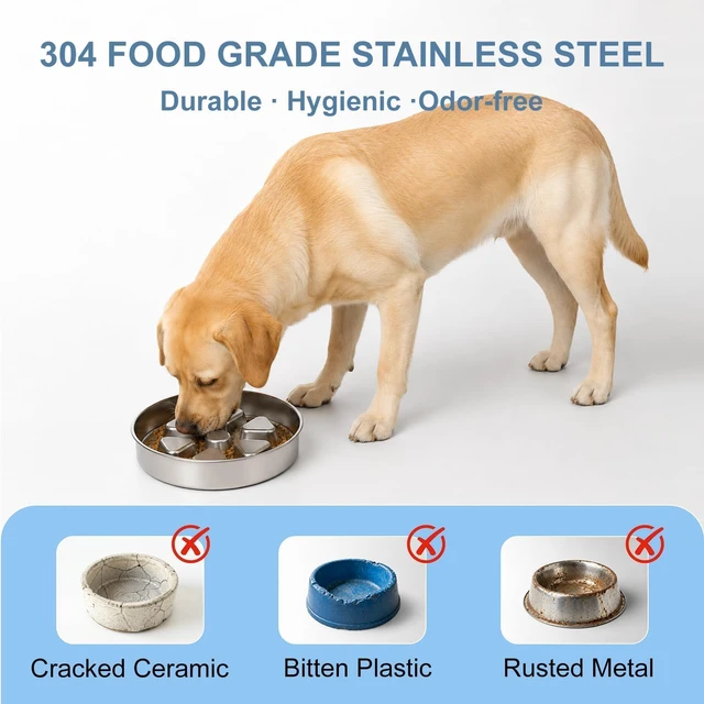 Alt view image 2 of 6 - Stainless Steel Slow Feeder Dog Bowl, 2.5-3 Cups Puzzle Maze Dish | 10-Inch Wide Standalone 304 Food Grade Metal Pet Bowl with Non-Slip Base for Medium Large Dogs to Slow Down Eating