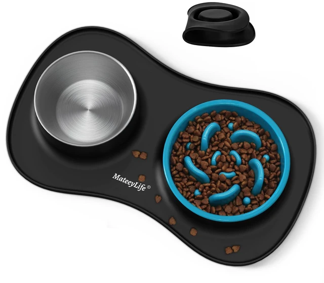 Main image of Dog Food and Water Bowl Set 3 in 1, Slow Feeder Dog Bowls & Stainless Steel Water Bowl with Non-Spill Silicone Mat, Cat and Puppy Bowls Pet Dishes for Small Medium Large Breed Anti-Choking