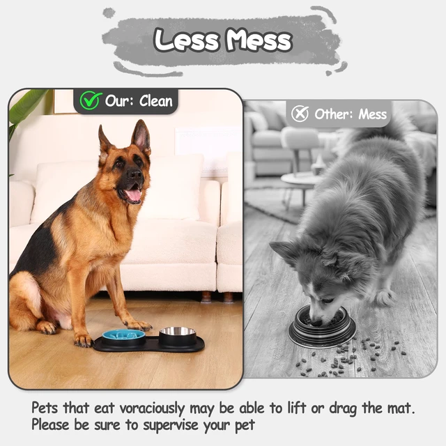 Alt view image 4 of 7 - Dog Food and Water Bowl Set 3 in 1, Slow Feeder Dog Bowls & Stainless Steel Water Bowl with Non-Spill Silicone Mat, Cat and Puppy Bowls Pet Dishes for Small Medium Large Breed Anti-Choking
