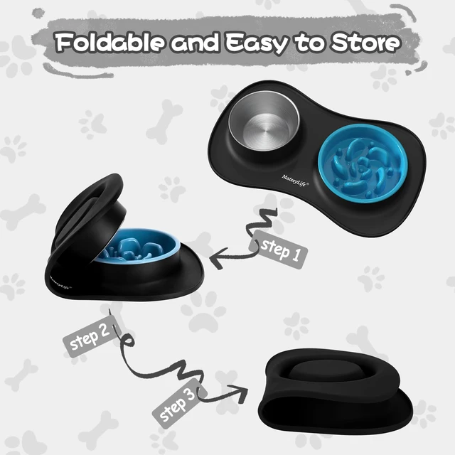 Alt view image 5 of 7 - Dog Food and Water Bowl Set 3 in 1, Slow Feeder Dog Bowls & Stainless Steel Water Bowl with Non-Spill Silicone Mat, Cat and Puppy Bowls Pet Dishes for Small Medium Large Breed Anti-Choking