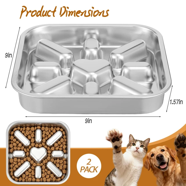 Alt view image 2 of 7 - Stainless Steel Slow Feeder Dog Bowls (2 Pack,3 Cup) - Anti-Gulping | Square shape, Spacious capacity, Deep groove, Non-slip bottom, Dishwasher safe, Medium-large breeds, Durable and rustproof