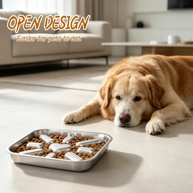 Alt view image 5 of 7 - Stainless Steel Slow Feeder Dog Bowls (2 Pack,3 Cup) - Anti-Gulping | Square shape, Spacious capacity, Deep groove, Non-slip bottom, Dishwasher safe, Medium-large breeds, Durable and rustproof