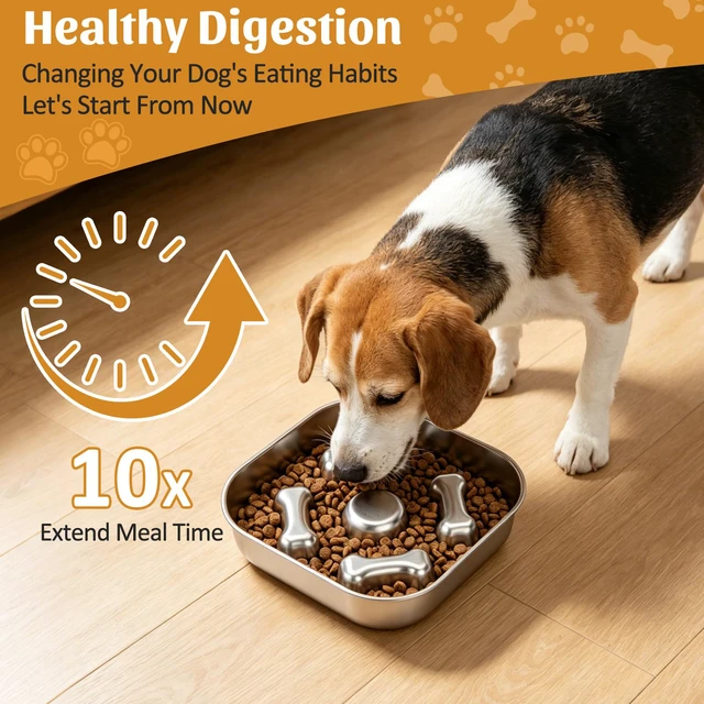 Alt view image 2 of 7 - Slow Feeder Dog Bowl - 2 Cups for Medium Breeds with Non-Slip Rubber Base | 1 Pack Food-Grade Stainless Steel Double-Sided Design Puzzle Maze Metal Bowl to Slow Down Eating for Dry, Wet or Raw Food