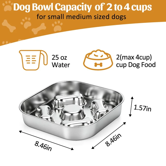 Alt view image 4 of 7 - Slow Feeder Dog Bowl - 2 Cups for Medium Breeds with Non-Slip Rubber Base | 1 Pack Food-Grade Stainless Steel Double-Sided Design Puzzle Maze Metal Bowl to Slow Down Eating for Dry, Wet or Raw Food