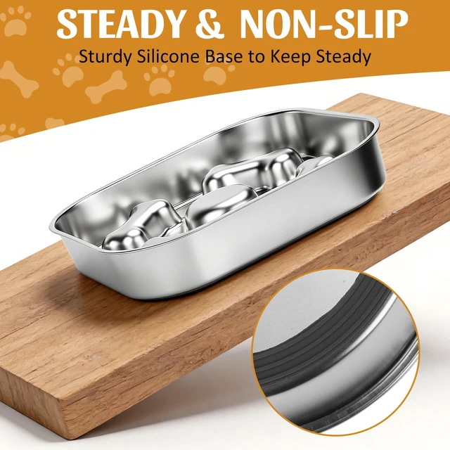 Alt view image 6 of 7 - Slow Feeder Dog Bowl - 2 Cups for Medium Breeds with Non-Slip Rubber Base | 1 Pack Food-Grade Stainless Steel Double-Sided Design Puzzle Maze Metal Bowl to Slow Down Eating for Dry, Wet or Raw Food