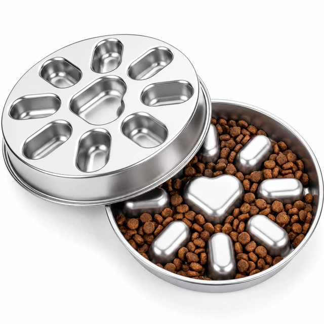 Main image of 2 Pcs Slow Feeder Dog Bowl, 2 Cups Stainless Steel Dog Slow Feeder Food Bowl for Puzzle Maze Medium Small Dogs or Cat to Eat Slowly, Pet Supplies Dishwasher Safe