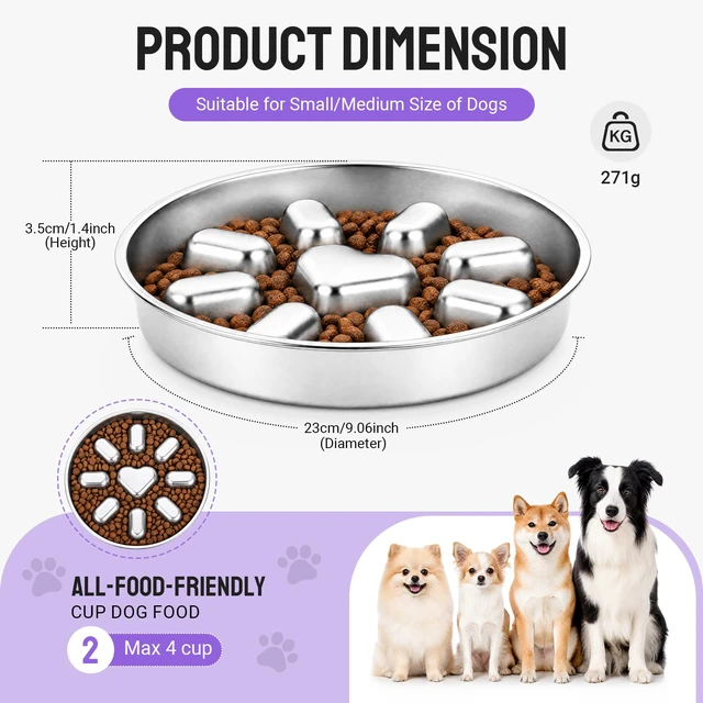 Alt view image 2 of 6 - 2 Pcs Slow Feeder Dog Bowl, 2 Cups Stainless Steel Dog Slow Feeder Food Bowl for Puzzle Maze Medium Small Dogs or Cat to Eat Slowly, Pet Supplies Dishwasher Safe