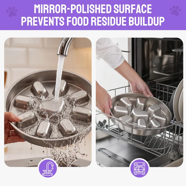 Alt view image 6 of 6 - 2 Pcs Slow Feeder Dog Bowl, 2 Cups Stainless Steel Dog Slow Feeder Food Bowl for Puzzle Maze Medium Small Dogs or Cat to Eat Slowly, Pet Supplies Dishwasher Safe