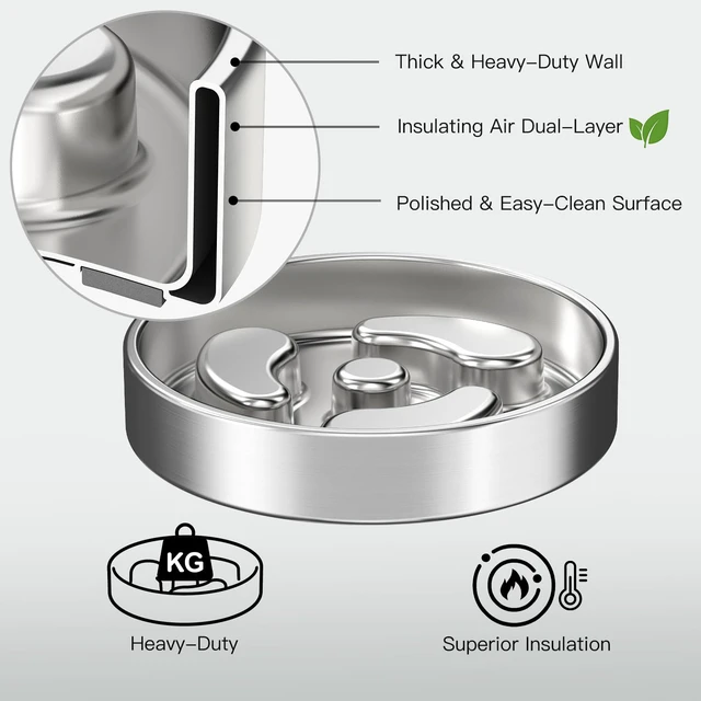 Alt view image 2 of 7 - Slow Feeder Dog Bowls, 1Cup for Small Puppy, 1Pack | Food-Grade Double-Wall Stainless Steel, Heavy Duty with Non-Slip Rubber Base, Anti-Choking Puzzle Bowl to Slow Down Eating