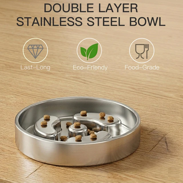 Alt view image 3 of 7 - Slow Feeder Dog Bowls, 1Cup for Small Puppy, 1Pack | Food-Grade Double-Wall Stainless Steel, Heavy Duty with Non-Slip Rubber Base, Anti-Choking Puzzle Bowl to Slow Down Eating