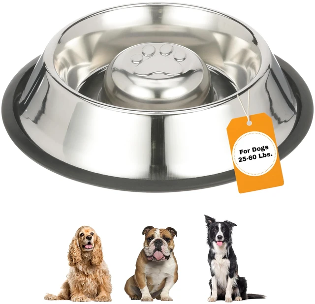 Main image of Stainless Steel Slow Feed Bowl - Non-Tip & Non-Skid - Stops Dog Food Gulping, Bloat, Indigestion, and Rapid Eating (3 Cup)