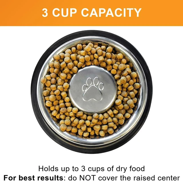 Alt view image 2 of 7 - Stainless Steel Slow Feed Bowl - Non-Tip & Non-Skid - Stops Dog Food Gulping, Bloat, Indigestion, and Rapid Eating (3 Cup)