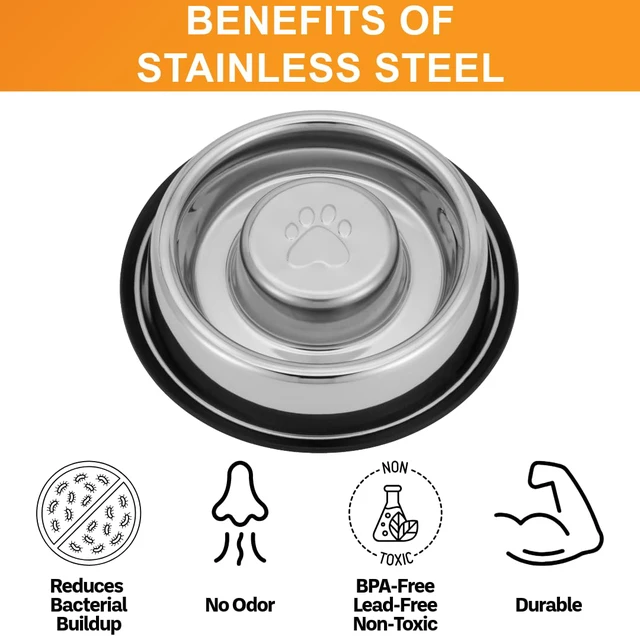 Alt view image 6 of 7 - Stainless Steel Slow Feed Bowl - Non-Tip & Non-Skid - Stops Dog Food Gulping, Bloat, Indigestion, and Rapid Eating (3 Cup)
