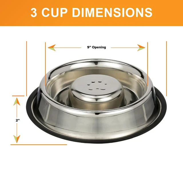 Alt view image 7 of 7 - Stainless Steel Slow Feed Bowl - Non-Tip & Non-Skid - Stops Dog Food Gulping, Bloat, Indigestion, and Rapid Eating (3 Cup)