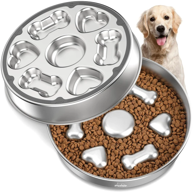 Main image of Slow Feeder Dog Bowls, 304 Stainless Steel Slow Feeder Bowl, 5 Cups | Metal Pet Food Bowl Prevent Choking, Non-Slip Base for Medium & Large Breed, Bloat Stop, Dishwasher Safe