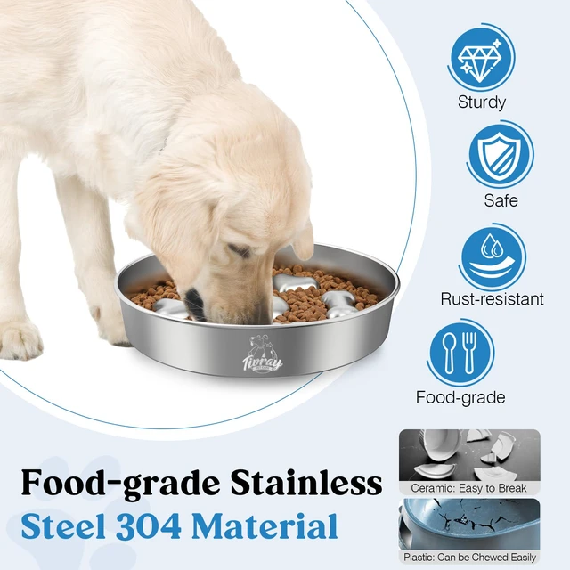 Alt view image 4 of 7 - Slow Feeder Dog Bowls, 304 Stainless Steel Slow Feeder Bowl, 5 Cups | Metal Pet Food Bowl Prevent Choking, Non-Slip Base for Medium & Large Breed, Bloat Stop, Dishwasher Safe