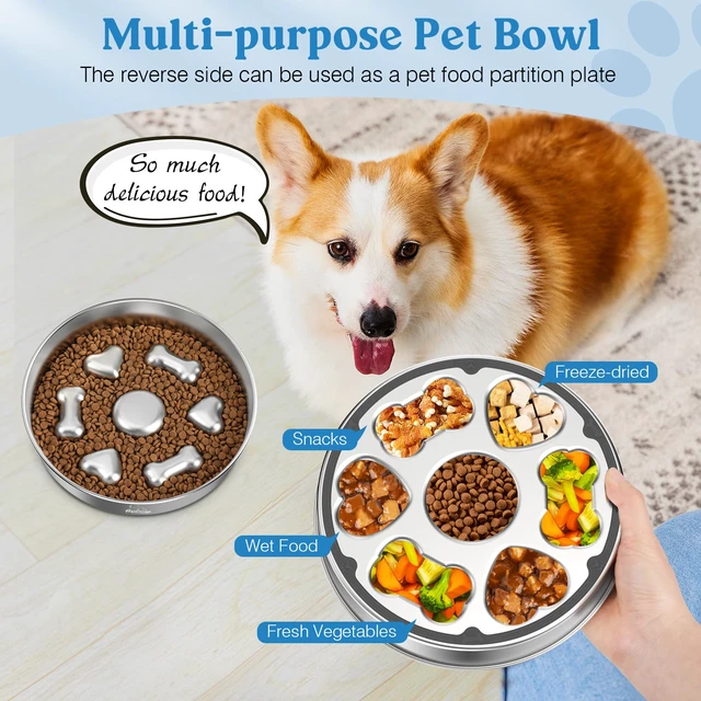 Alt view image 5 of 7 - Slow Feeder Dog Bowls, 304 Stainless Steel Slow Feeder Bowl, 5 Cups | Metal Pet Food Bowl Prevent Choking, Non-Slip Base for Medium & Large Breed, Bloat Stop, Dishwasher Safe