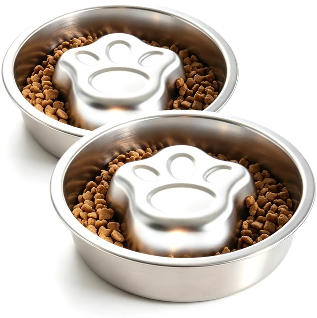 Main image of Stainless Steel Slow Feeder Dog Bowls,Slow Food Bowl for Dog & Cat - 1 Cups Capacity,Paw-Shaped Design Pet Food Holder,Metal Non-Slip Lick Plate,Puzzle Maze Dish for Small Sized Breeds - 2 Pack
