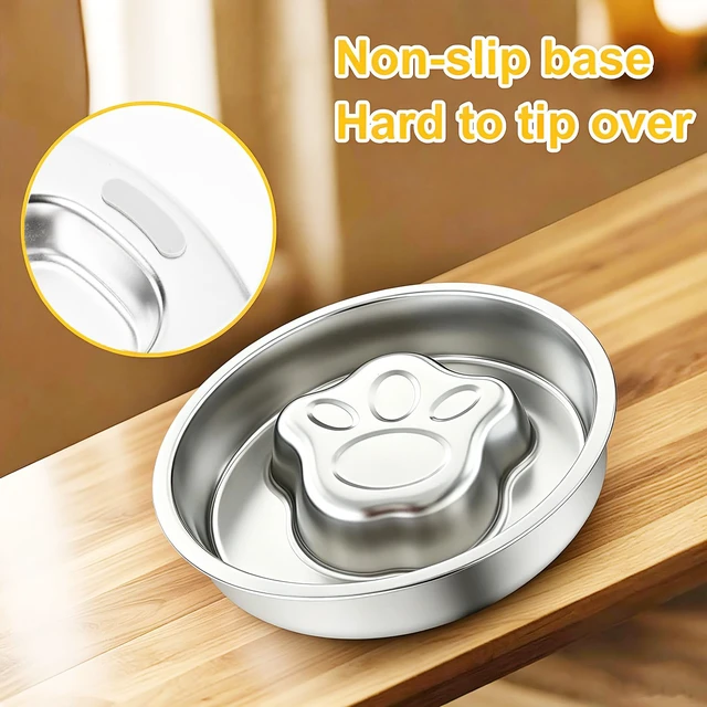 Alt view image 3 of 7 - Stainless Steel Slow Feeder Dog Bowls,Slow Food Bowl for Dog & Cat - 1 Cups Capacity,Paw-Shaped Design Pet Food Holder,Metal Non-Slip Lick Plate,Puzzle Maze Dish for Small Sized Breeds - 2 Pack