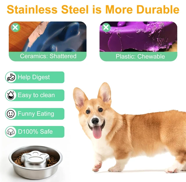 Alt view image 4 of 7 - Stainless Steel Slow Feeder Dog Bowls,Slow Food Bowl for Dog & Cat - 1 Cups Capacity,Paw-Shaped Design Pet Food Holder,Metal Non-Slip Lick Plate,Puzzle Maze Dish for Small Sized Breeds - 2 Pack