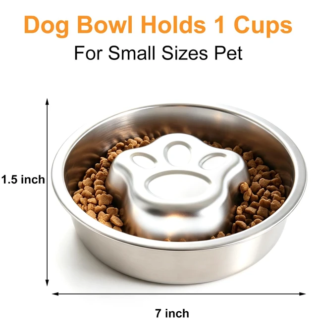 Alt view image 5 of 7 - Stainless Steel Slow Feeder Dog Bowls,Slow Food Bowl for Dog & Cat - 1 Cups Capacity,Paw-Shaped Design Pet Food Holder,Metal Non-Slip Lick Plate,Puzzle Maze Dish for Small Sized Breeds - 2 Pack
