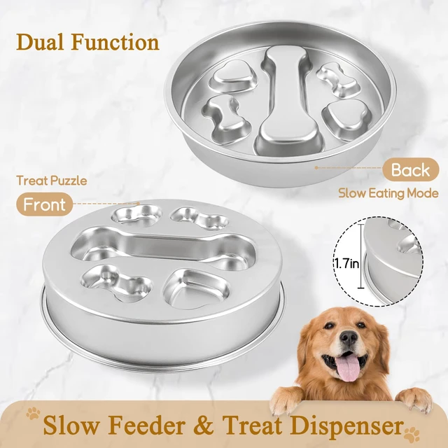 Alt view image 3 of 6 - Slow Feeder Dog Bowls, Stainless Steel Slow Feed Bowl for Dogs and Cats, Dual Function Slow Food & Snack Bowls, Equipped with Brush and Scraper