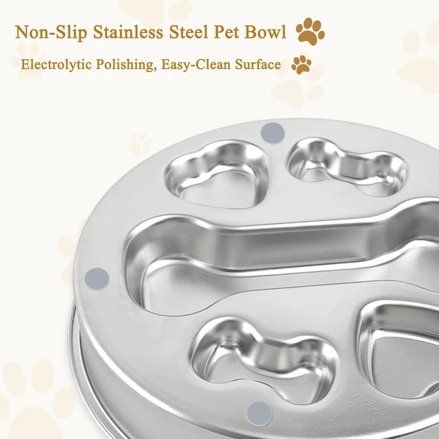 Alt view image 4 of 6 - Slow Feeder Dog Bowls, Stainless Steel Slow Feed Bowl for Dogs and Cats, Dual Function Slow Food & Snack Bowls, Equipped with Brush and Scraper
