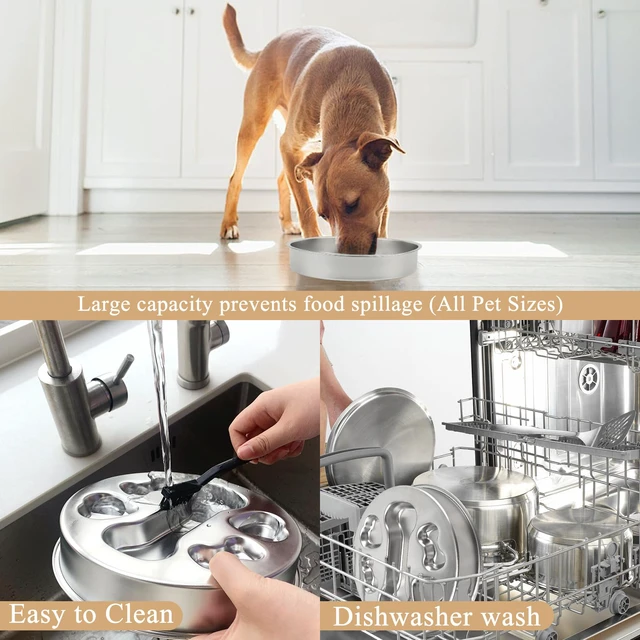 Alt view image 5 of 6 - Slow Feeder Dog Bowls, Stainless Steel Slow Feed Bowl for Dogs and Cats, Dual Function Slow Food & Snack Bowls, Equipped with Brush and Scraper