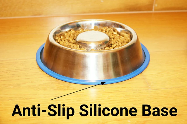 Alt view image 5 of 6 - Stainless Steel Interactive Slow Feed Dog Bowl with a Blue Base, Fun Healthy Bloat Stop Feeder (Large)