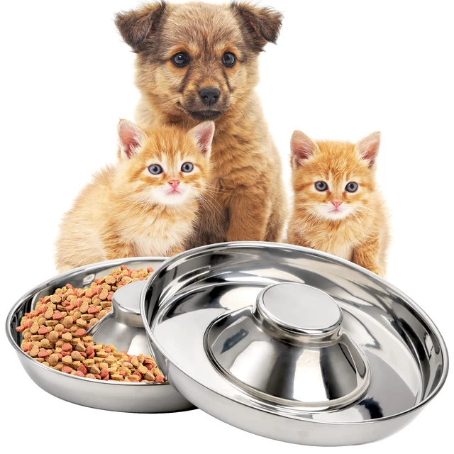 Alt view image 3 of 7 - 2 Pack Stainless Steel Puppy Bowls, Pet Slow Feeder Bowls, Non-Skid Dog Food and Water Bowl, Feeding Weaning for Small Medium Large Dogs, Cat, Pets, Multiple Puppies