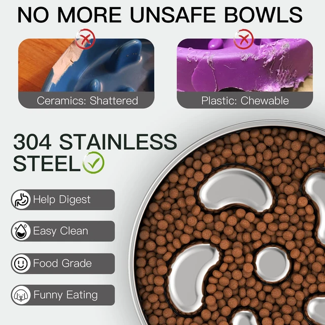 Alt view image 4 of 7 - Slow Feeder Dog Bowl-2Cups for Medium Breeds, Double Wall Food-Grade Stainless Steel, Heavy Duty with Non-Slip Rubber Base, Puzzle Maze Bowl to Slow Down Eating