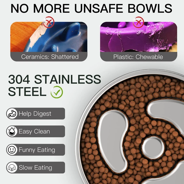 Alt view image 4 of 7 - Slow Feeder Dog Bowl-1Cup for Small Puppy, Double-Layer 304 Stainless Steel Puzzle Bowl, Anti-Choking for Fast Eaters, Heavy-Duty Non-Slip Base, Dishwasher Safe