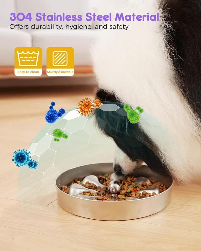 Alt view image 4 of 7 - Slow Feeder Dog Bowls Stainless Steel Non-Slip Metal Bowl for Slow Feeding, 5 Cups Large Capacity, Double-Sided Design for Dry, Wet, or Raw Food, Ideal for Small, Medium, Large Dogs