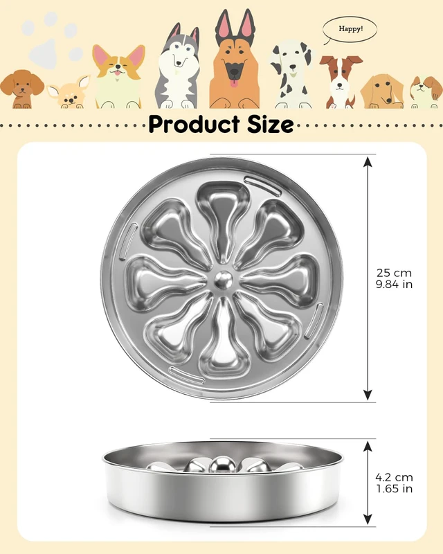 Alt view image 6 of 7 - Slow Feeder Dog Bowls Stainless Steel Non-Slip Metal Bowl for Slow Feeding, 5 Cups Large Capacity, Double-Sided Design for Dry, Wet, or Raw Food, Ideal for Small, Medium, Large Dogs