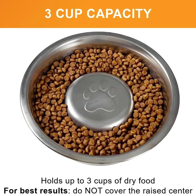 Alt view image 2 of 7 - Stainless Steel Slow Feed Dog Bowl for Fast Eating Large Breed, Metal Slow Feeder Dog Bowl Fits in Large Neater Feeders, for Puppy or Dogs (>40 lbs), 3 Cup Food Capacity