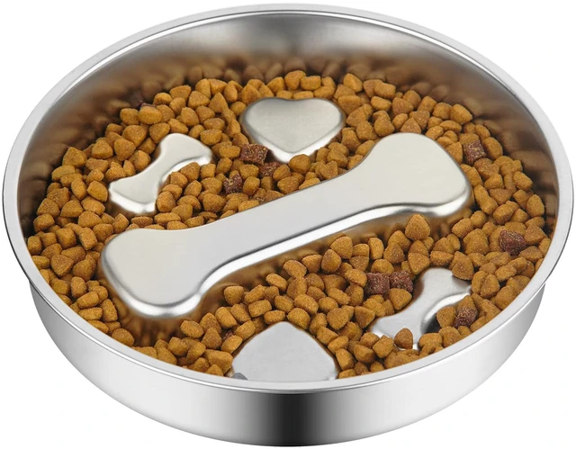 Main image of Non-Slip Stainless Steel Slow Feeder Dog Bowl, 2-Cups | Interactive Slow Feeding Puzzle Maze, Prevents Choking & Bloating, Non-Slip Bottom, For Medium Dogs & Cats