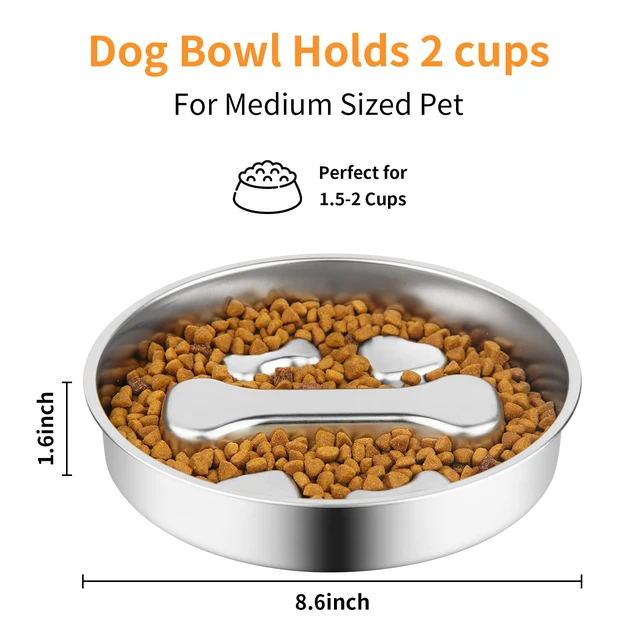 Alt view image 2 of 7 - Non-Slip Stainless Steel Slow Feeder Dog Bowl, 2-Cups | Interactive Slow Feeding Puzzle Maze, Prevents Choking & Bloating, Non-Slip Bottom, For Medium Dogs & Cats