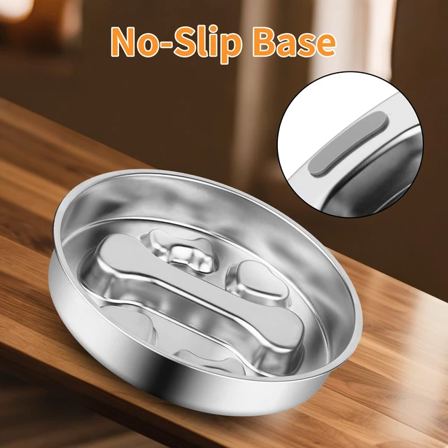 Alt view image 7 of 7 - Non-Slip Stainless Steel Slow Feeder Dog Bowl, 2-Cups | Interactive Slow Feeding Puzzle Maze, Prevents Choking & Bloating, Non-Slip Bottom, For Medium Dogs & Cats
