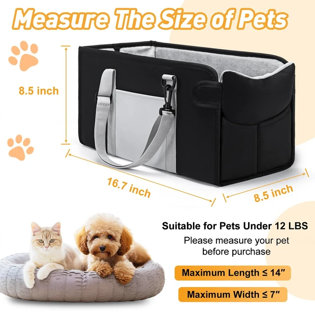 Alt view image 2 of 7 - Portable Dog Car Seat for Small Dogs, Puppy Car Seat, Black&White | Booster Seat With Safety Leash & Adjustable Straps Keeps Small Dogs Secure. Removable Washable Cushion. Fits Most Cars.