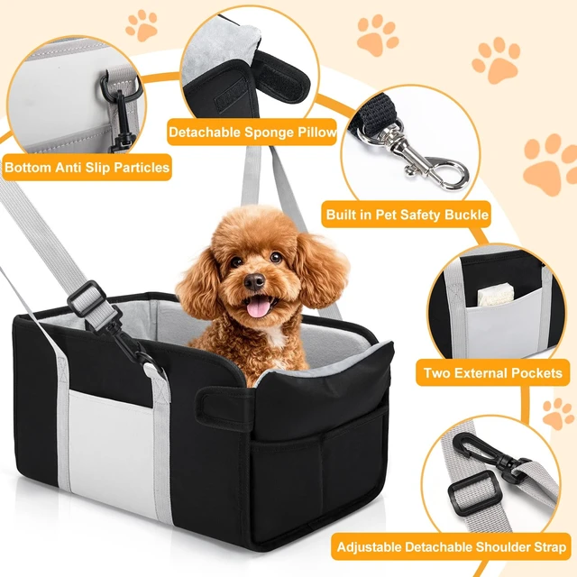 Alt view image 3 of 7 - Portable Dog Car Seat for Small Dogs, Puppy Car Seat, Black&White | Booster Seat With Safety Leash & Adjustable Straps Keeps Small Dogs Secure. Removable Washable Cushion. Fits Most Cars.
