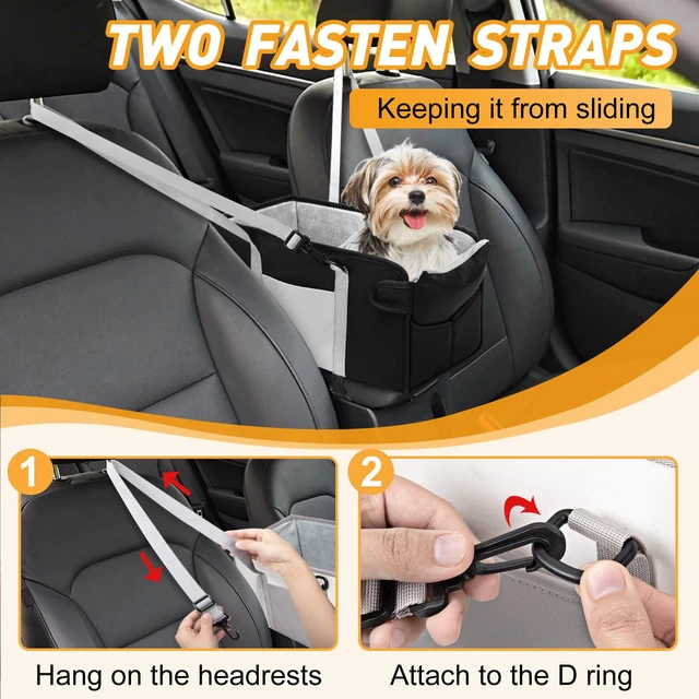 Alt view image 5 of 7 - Portable Dog Car Seat for Small Dogs, Puppy Car Seat, Black&White | Booster Seat With Safety Leash & Adjustable Straps Keeps Small Dogs Secure. Removable Washable Cushion. Fits Most Cars.