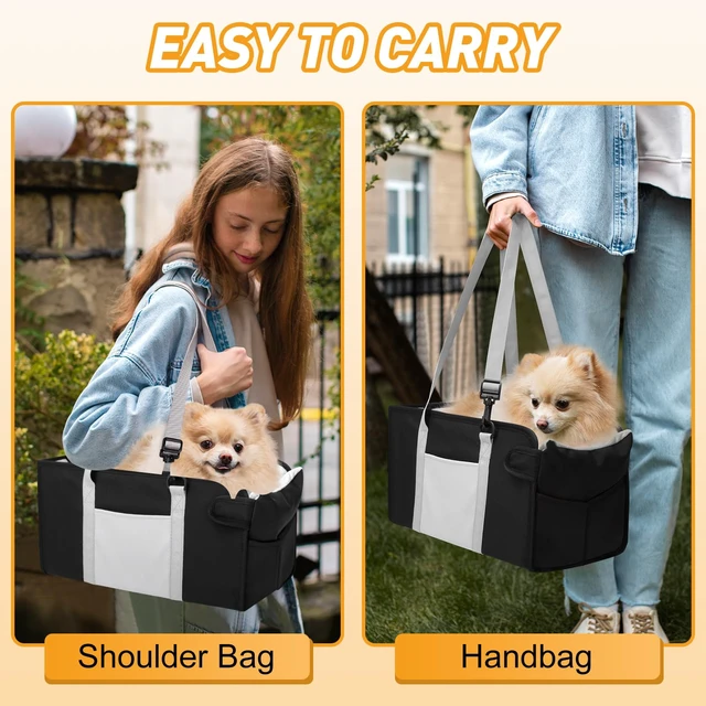 Alt view image 7 of 7 - Portable Dog Car Seat for Small Dogs, Puppy Car Seat, Black&White | Booster Seat With Safety Leash & Adjustable Straps Keeps Small Dogs Secure. Removable Washable Cushion. Fits Most Cars.