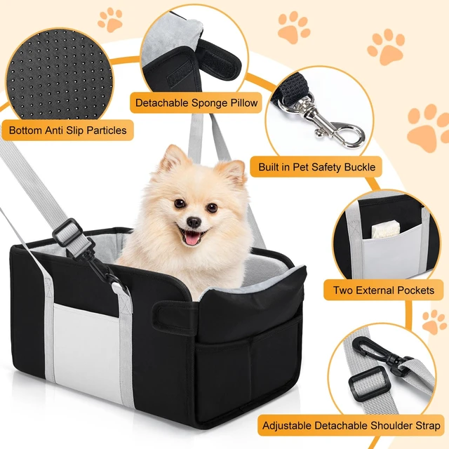 Alt view image 3 of 7 - Portable Dog Car Seat for Small Dogs, Puppy Car Seat, Black | Booster Seat With Safety Leash & Adjustable Straps Keeps Small Dogs Secure. Removable Washable Cushion. Fits Most Cars.