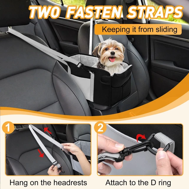 Alt view image 5 of 7 - Portable Dog Car Seat for Small Dogs, Puppy Car Seat, Black | Booster Seat With Safety Leash & Adjustable Straps Keeps Small Dogs Secure. Removable Washable Cushion. Fits Most Cars.