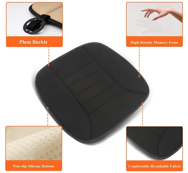 Alt view image 4 of 7 - Memory Foam Car Seat Cushion for Driver and Office Chair Comfort | 1.2-Inch-Thick Memory Foam Seat Pad, Soft, Breathable Fabric, Non-Slip Silicone Bottom for Long Drives and Office Use, Black