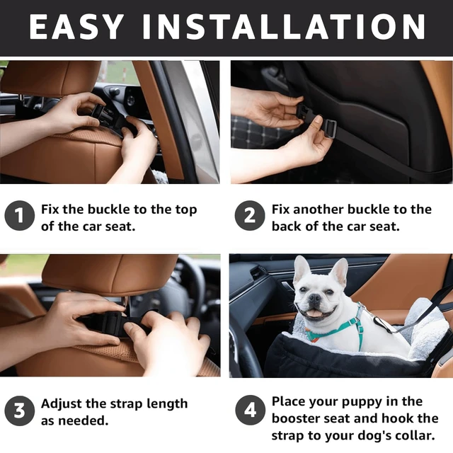 Alt view image 4 of 6 - Dog Car Seat for Small Dogs,Washable Pet Booster Seats for Car with Clip-On Safty Leash, Reversible Puppy Carseat with Storage Pockets, Travel Carrier Bed for Dogs Under 25 lbs, Grey